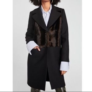 ZARA black peacoat with front fur